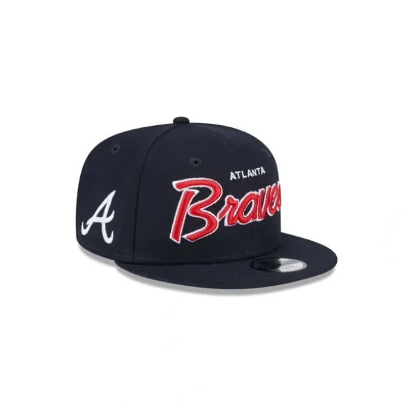 Flash Sale Atlanta Braves Script Kids 9FIFTY Snapback Hat - KTGCaps - Baseball caps for various teams, purchased online at a discount