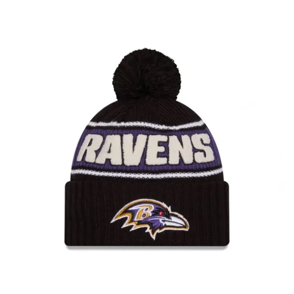 Fashion Baltimore Ravens 2024 Cold Weather Sport Pom Knit Hat - KTGCaps - Baseball caps for various teams, purchased online at a discount