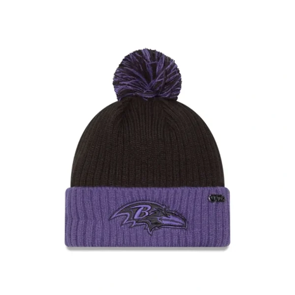 Discount Baltimore Ravens 2024 Inspire Change Pom Knit Hat - KTGCaps - Baseball caps for various teams, purchased online at a discount