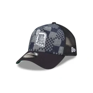 Flash Sale Detroit Tigers Pattern Denim 9FORTY AFrame Trucker Hat - KTGCaps - Baseball caps for various teams, purchased online at a discount