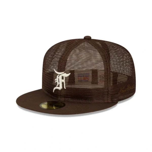 New Fear of God Essential Full Mesh Brown 59FIFTY Fitted Hat - KTGCaps - Baseball caps for various teams, purchased online at a discount