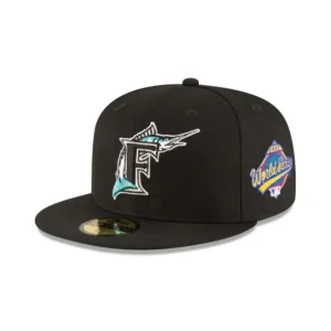 Shop Florida Marlins World Series Black Wool 59FIFTY Fitted Hat - KTGCaps - Baseball caps for various teams, purchased online at a discount