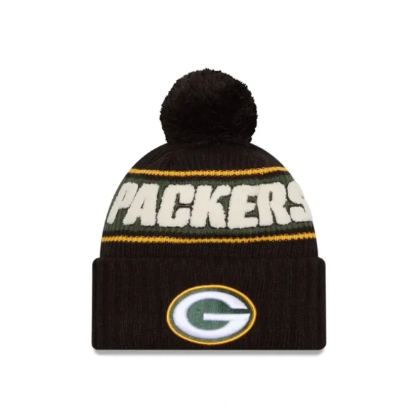 Discount Green Bay Packers 2024 Cold Weather Black Pom Knit Hat - KTGCaps - Baseball caps for various teams, purchased online at a discount