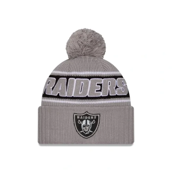 Clearance Las Vegas Raiders 2024 Cold Weather Gray Pom Knit Hat - KTGCaps - Baseball caps for various teams, purchased online at a discount