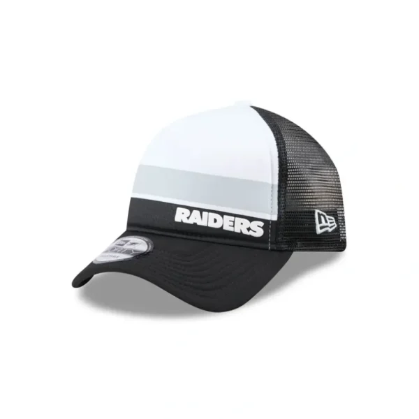 Fashion Las Vegas Raiders Color Block 9FORTY AFrame Trucker Snapback Hat - KTGCaps - Baseball caps for various teams, purchased online at a discount