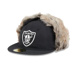 Clearance Las Vegas Raiders Winter Dog Ear Retro Crown 59FIFTY Fitted Hat - KTGCaps - Baseball caps for various teams, purchased online at a discount