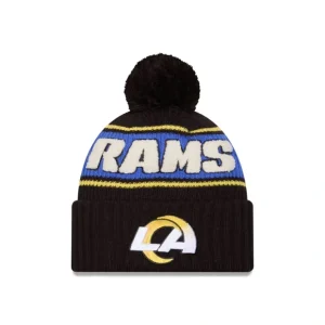 Caps* Los Angeles Rams 2024 Cold Weather Black Pom Knit Hat - KTGCaps - Baseball caps for various teams, purchased online at a discount