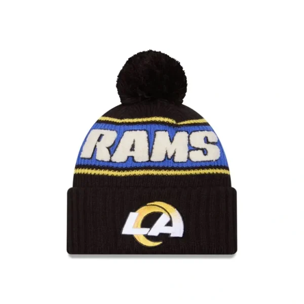 Caps* Los Angeles Rams 2024 Cold Weather Black Pom Knit Hat - KTGCaps - Baseball caps for various teams, purchased online at a discount