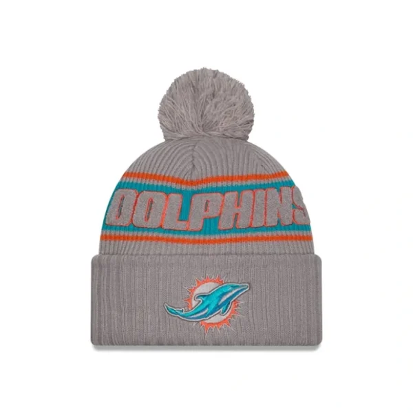 Caps* Miami Dolphins 2024 Cold Weather Gray Pom Knit Hat - KTGCaps - Baseball caps for various teams, purchased online at a discount