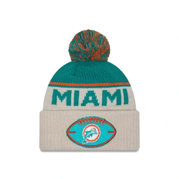 Caps* Miami Dolphins 2024 Cold Weather Historic Pom Knit Hat - KTGCaps - Baseball caps for various teams, purchased online at a discount