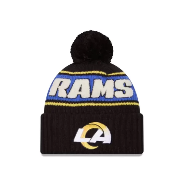 Caps* Los Angeles Rams 2024 Cold Weather Black Pom Knit Hat - KTGCaps - Baseball caps for various teams, purchased online at a discount