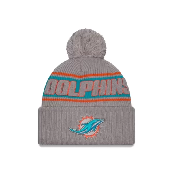 Caps* Miami Dolphins 2024 Cold Weather Gray Pom Knit Hat - KTGCaps - Baseball caps for various teams, purchased online at a discount
