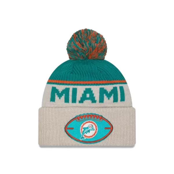 Caps* Miami Dolphins 2024 Cold Weather Historic Pom Knit Hat - KTGCaps - Baseball caps for various teams, purchased online at a discount